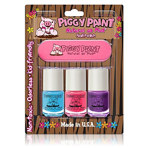 Piggy Paint Nagellack & Feilen Set (Sea-quin, Forever Fancy, Girls Rule) – Ungiftiger, wasserbasierter Nagellack für Kinder, 2er-Pack 0,76 Fl Oz