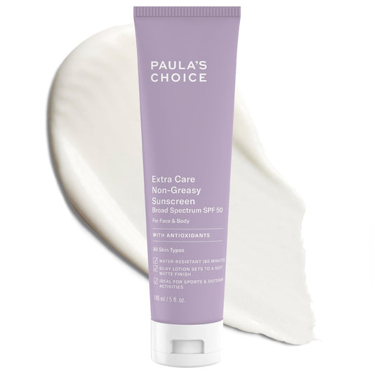 Paula's Choice Extra Care Oil Free Sonnenschutz für das Gesicht, SPF 50 Gesichts- & Körpersonnencreme, tägliche Feuchtigkeitslotion mit Aloe & Vitamin A/C, schweiß- & wasserbeständig, duftstofffrei, UVA/UVB-Schutz, 150 ml
