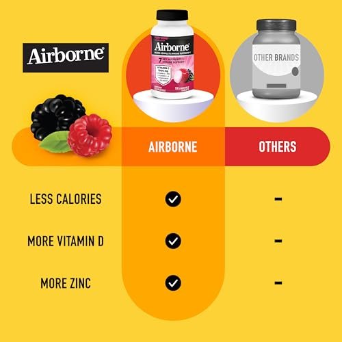 Airborne Very Berry Kautabletten, 116 Stück | Immunsystem-Unterstützung mit 1000 mg Vitamin C + Vitamin A, D, E, Zink, Selen & Mangan | Kräutermischung | Glutenfrei