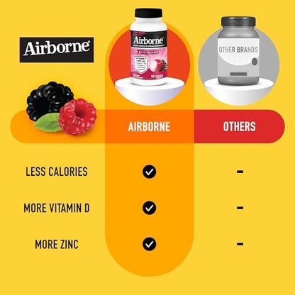 Airborne Very Berry Kautabletten, 116 Stück | Immunsystem-Unterstützung mit 1000 mg Vitamin C + Vitamin A, D, E, Zink, Selen & Mangan | Kräutermischung | Glutenfrei
