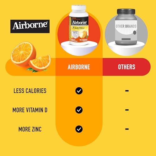 Airborne Citrus Kaubare Tabletten, 116 Stück | Immunsystem-Unterstützung mit 1000 mg Vitamin C + Vitamin A, D, E, Zink, Selen & Mangan | Kräutermischung | Glutenfrei