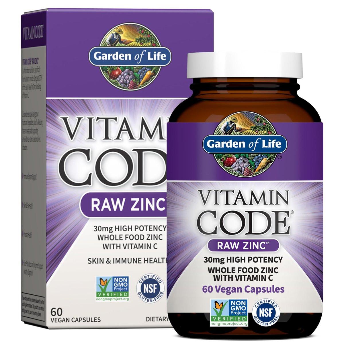 Garden of Life Zinkpräparat 30 mg hochdosiert – Rohzink & Vitamin C Multimineral-Komplex mit Vitamin Code Vitaminen, Spurenelementen & Probiotika für Haut & Immunsystem, 60 vegane Kapseln