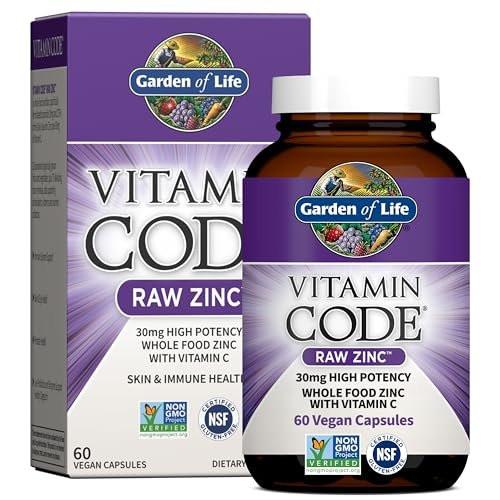 Garden of Life Zinkpräparat 30 mg hochdosiert – Rohzink & Vitamin C Multimineral-Komplex mit Vitamin Code Vitaminen, Spurenelementen & Probiotika für Haut & Immunsystem, 60 vegane Kapseln