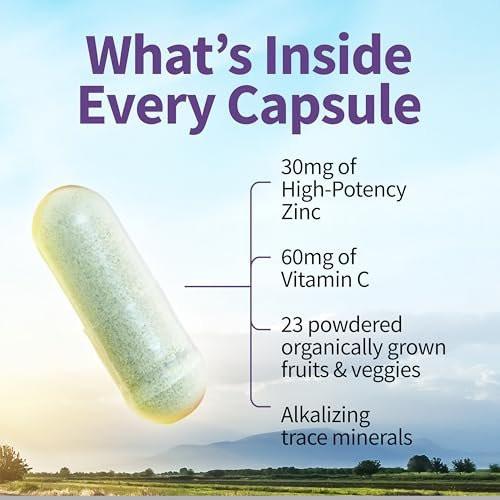 Garden of Life Zinkpräparat 30 mg hochdosiert – Rohzink & Vitamin C Multimineral-Komplex mit Vitamin Code Vitaminen, Spurenelementen & Probiotika für Haut & Immunsystem, 60 vegane Kapseln