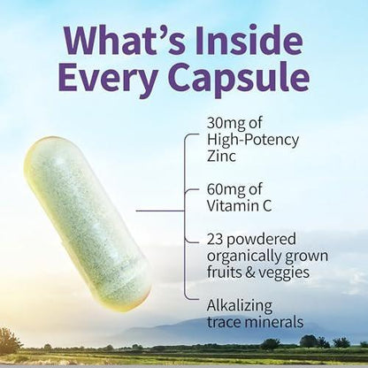 Garden of Life Zinkpräparat 30 mg hochdosiert – Rohzink & Vitamin C Multimineral-Komplex mit Vitamin Code Vitaminen, Spurenelementen & Probiotika für Haut & Immunsystem, 60 vegane Kapseln