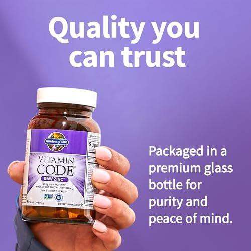 Garden of Life Zinkpräparat 30 mg hochdosiert – Rohzink & Vitamin C Multimineral-Komplex mit Vitamin Code Vitaminen, Spurenelementen & Probiotika für Haut & Immunsystem, 60 vegane Kapseln