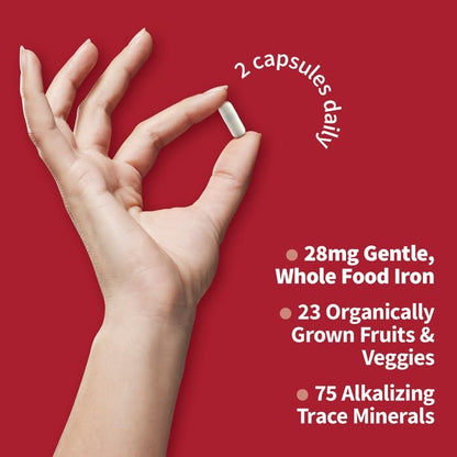Garden of Life Vitamin Code Healthy Blood – Eisenpräparat für Frauen, 60 vegane Kapseln, mit B-Vitaminen, Vitamin C, Spurenelementen, Obst & Gemüse, Probiotika – für Energie und Unterstützung bei Anämie