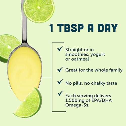 Barlean's Omega 3 Fischöl flüssig für Männer und Frauen, 1500 mg EPA und DHA, fördert Gehirn- und Herzgesundheit – Nicht-GVO, Key Lime Pie, 237 ml