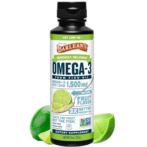 Barlean's Omega 3 Fischöl flüssig für Männer und Frauen, 1500 mg EPA und DHA, fördert Gehirn- und Herzgesundheit – Nicht-GVO, Key Lime Pie, 237 ml