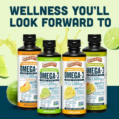 Barlean's Omega 3 Fischöl flüssig für Männer und Frauen, 1500 mg EPA und DHA, fördert Gehirn- und Herzgesundheit – Nicht-GVO, Key Lime Pie, 237 ml