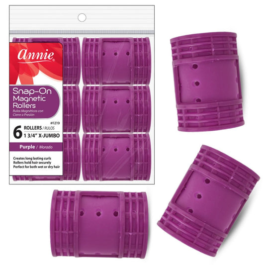 Annie Snap-On Magnet-Haarwickler – Extra Jumbo 1 3/4 Zoll mit Snap-Überwurfhaube – Sicherer Halt ohne Klammern – Lila, 6 Stück