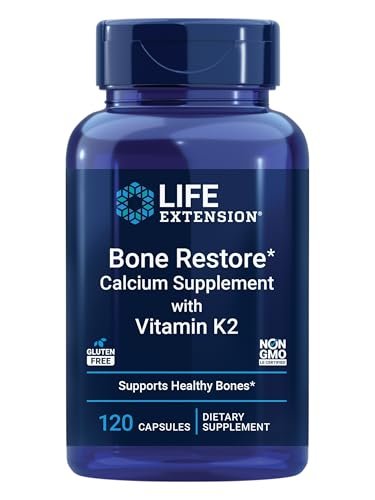 Life Extension Bone Restore mit Vitamin K2 – Knochengesundheits-Supplement für starke Knochen – 3 Arten von absorbierbarem Calcium, Vitamin D3 und K2, Mineralien – Glutenfrei, Nicht-GVO – 120 Kapseln