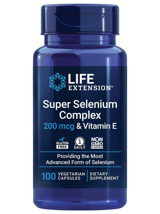 Life Extension Super Selenium Complex, 200 mcg – 3 Formen von Selen, Vitamin E – Unterstützung für Zellgesundheit & Langlebigkeit – Glutenfrei, Nicht-GVO, Vegetarisch, 1 täglich – 100 Kapseln