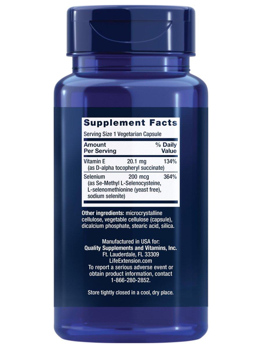 Life Extension Super Selenium Complex, 200 mcg – 3 Formen von Selen, Vitamin E – Unterstützung für Zellgesundheit & Langlebigkeit – Glutenfrei, Nicht-GVO, Vegetarisch, 1 täglich – 100 Kapseln
