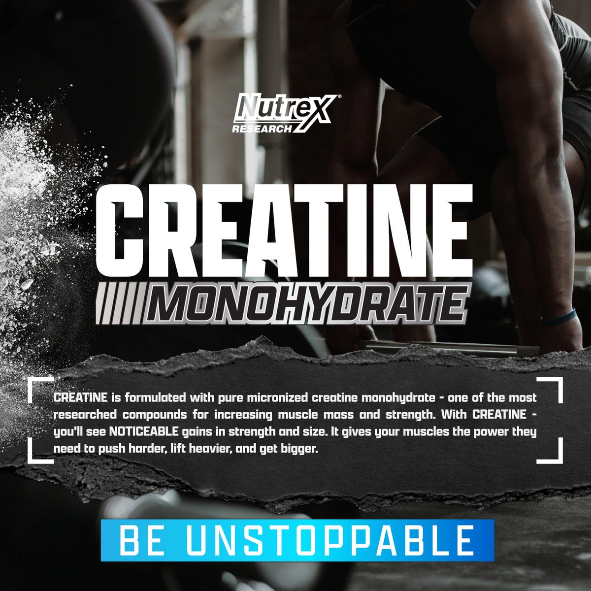 Nutrex Research Creatin-Monohydrat-Pulver, geschmacksneutral, mikronisiert, 60 Portionen, glutenfrei