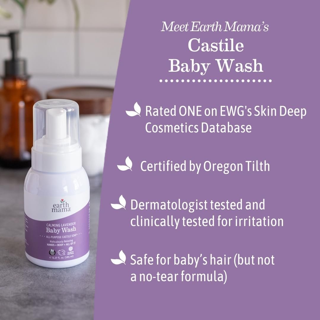 Earth Mama Beruhigendes Lavendel Babywaschgel mit milder Kastilienseife für empfindliche Haut, 5,3 Flüssigunzen