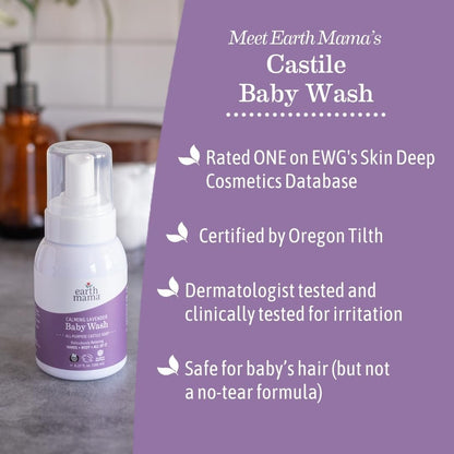 Earth Mama Beruhigendes Lavendel Babywaschgel mit milder Kastilienseife für empfindliche Haut, 5,3 Flüssigunzen
