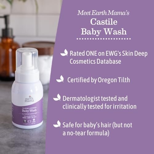 Earth Mama Beruhigendes Lavendel Babywaschgel mit milder Kastilienseife für empfindliche Haut, 5,3 Flüssigunzen