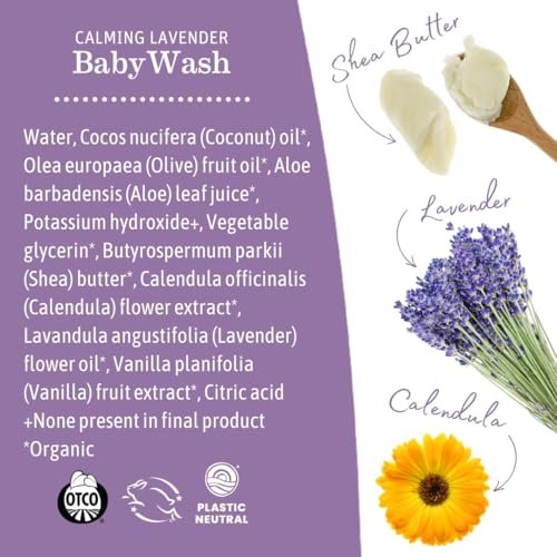 Earth Mama Beruhigendes Lavendel Babywaschgel mit milder Kastilienseife für empfindliche Haut, 5,3 Flüssigunzen