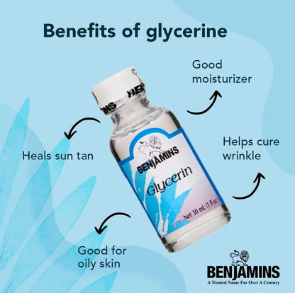 Benjamins Glycerin, 30 ml (1 Fl Oz) – Reines pflanzliches Glycerin für Haut, Haare und DIY-Produkte