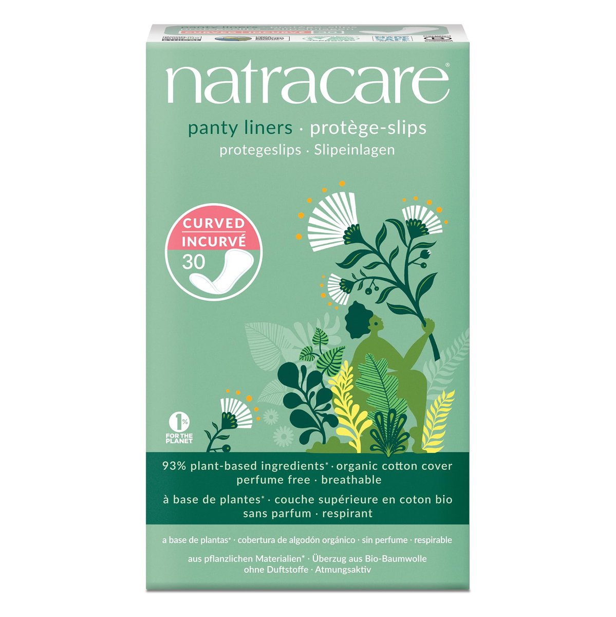 Natracare Panty Liners Curved 30er Pack - 100% Bio-Baumwolle, 3er Pack