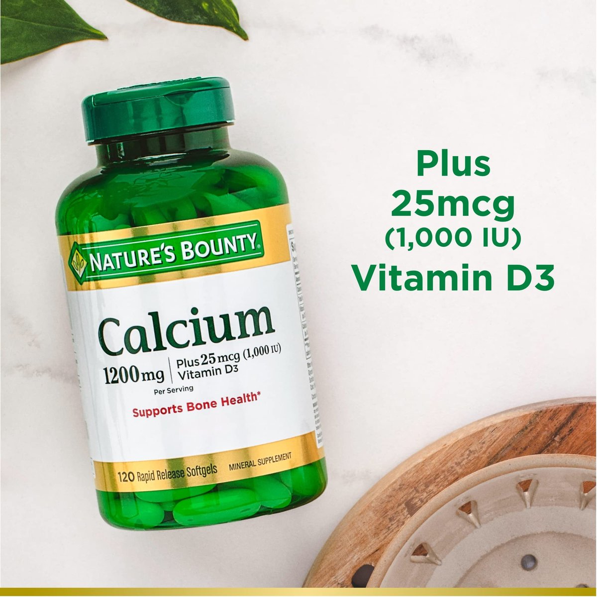 Nature's Bounty Calcium 1200 mg mit Vitamin D3 – Knochengesundheit Weichkapseln, Kalzium- und Vitamin-D-Ergänzung, 240 Stück (2er-Pack)