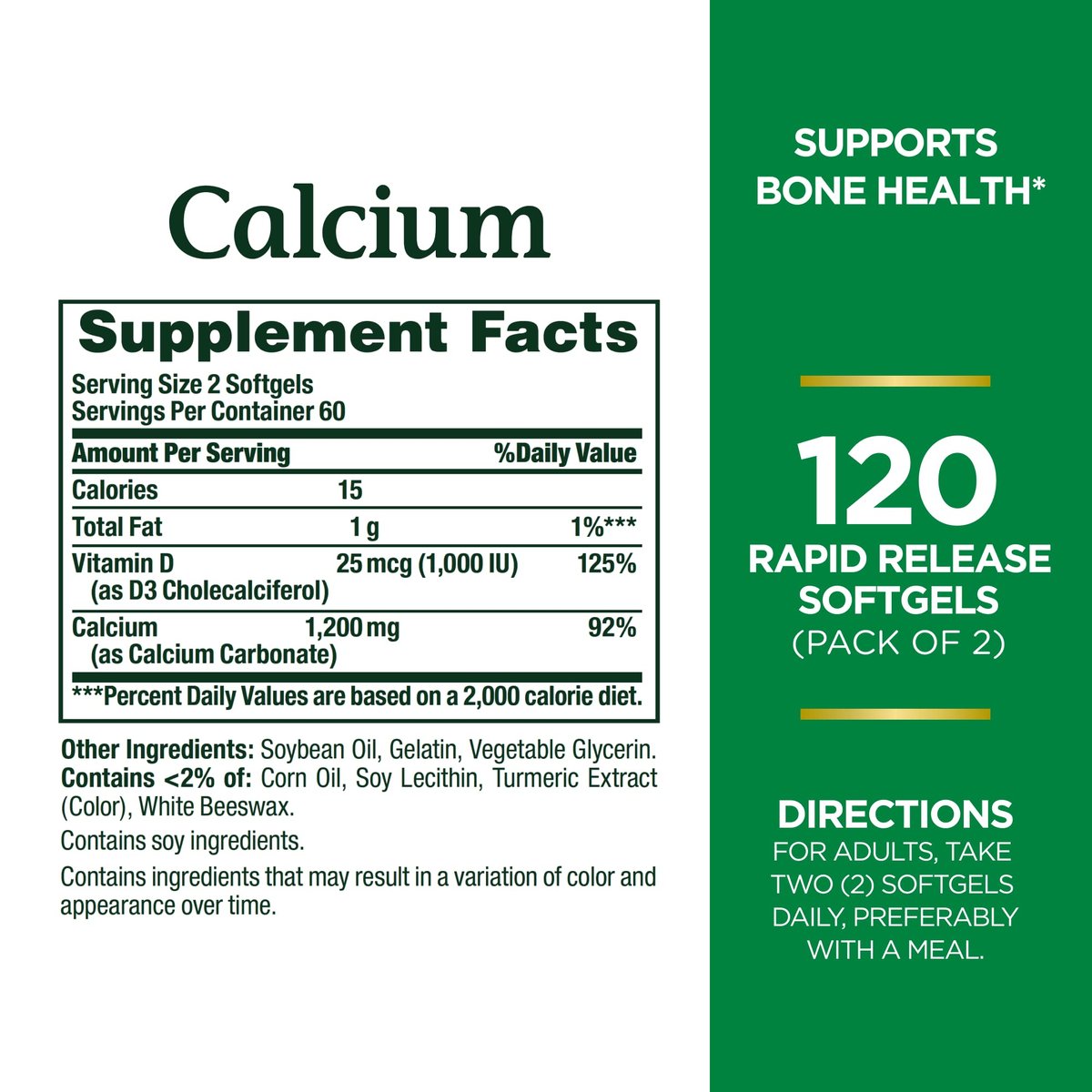 Nature's Bounty Calcium 1200 mg mit Vitamin D3 – Knochengesundheit Weichkapseln, Kalzium- und Vitamin-D-Ergänzung, 240 Stück (2er-Pack)