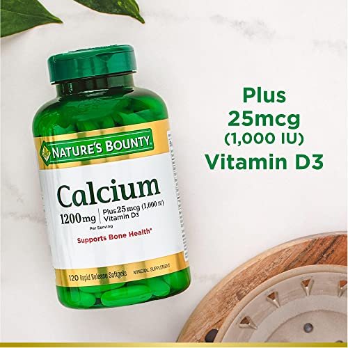 Nature's Bounty Calcium 1200 mg mit Vitamin D3 – Knochengesundheit Weichkapseln, Kalzium- und Vitamin-D-Ergänzung, 240 Stück (2er-Pack)