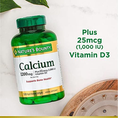 Nature's Bounty Calcium 1200 mg mit Vitamin D3 – Knochengesundheit Weichkapseln, Kalzium- und Vitamin-D-Ergänzung, 240 Stück (2er-Pack)