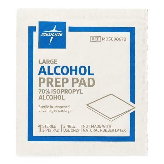 Medline Sterile Alkoholtupfer, groß, 100 Stück – Einmal-Pads zur Hautdesinfektion