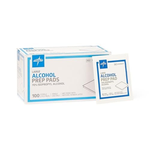 Medline Sterile Alkoholtupfer, groß, 100 Stück – Einmal-Pads zur Hautdesinfektion