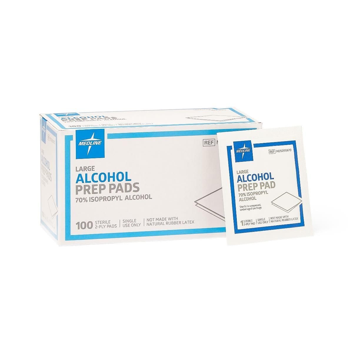 Medline Sterile Alkoholtupfer, groß, 100 Stück – Einmal-Pads zur Hautdesinfektion