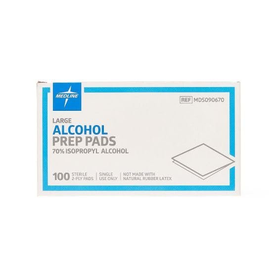 Medline Sterile Alkoholtupfer, groß, 100 Stück – Einmal-Pads zur Hautdesinfektion