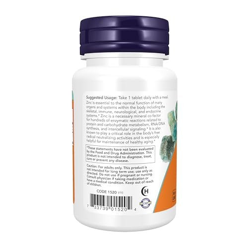 NOW Foods Zink 50 mg (Zinkgluconat) – 100 Tabletten, unterstützt Enzymfunktionen und Immunsystem