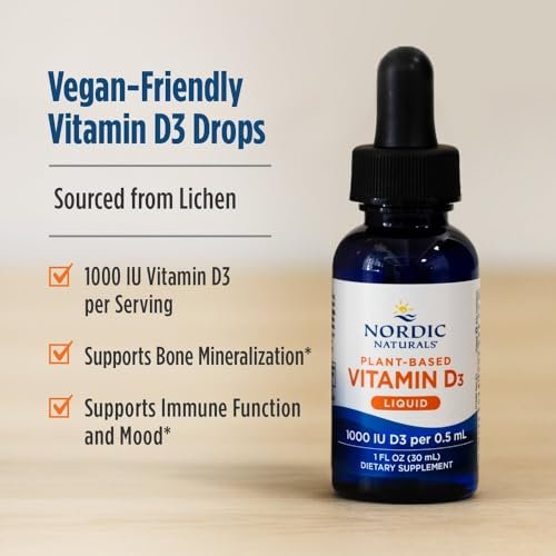 Nordic Naturals Pflanzliches Vitamin D3 Liquid - 1 oz - 1000 IE Vitamin D3 - Für gesunde Knochen, Stimmung & Immunsystem - Non-GMO, Vegan - 60 Portionen