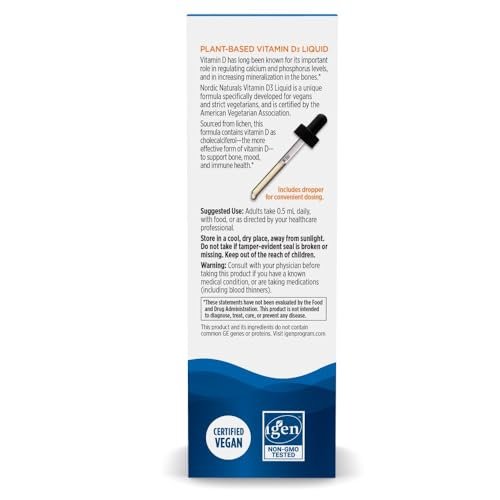 Nordic Naturals Pflanzliches Vitamin D3 Liquid - 1 oz - 1000 IE Vitamin D3 - Für gesunde Knochen, Stimmung & Immunsystem - Non-GMO, Vegan - 60 Portionen