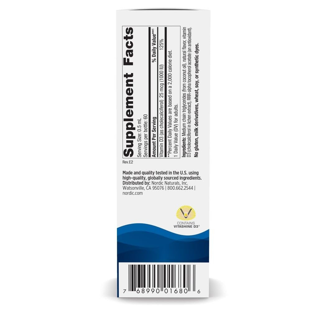 Nordic Naturals Pflanzliches Vitamin D3 Liquid - 1 oz - 1000 IE Vitamin D3 - Für gesunde Knochen, Stimmung & Immunsystem - Non-GMO, Vegan - 60 Portionen