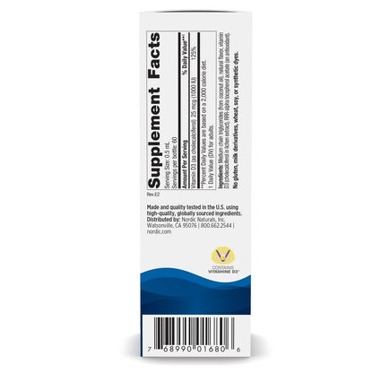Nordic Naturals Pflanzliches Vitamin D3 Liquid - 1 oz - 1000 IE Vitamin D3 - Für gesunde Knochen, Stimmung & Immunsystem - Non-GMO, Vegan - 60 Portionen