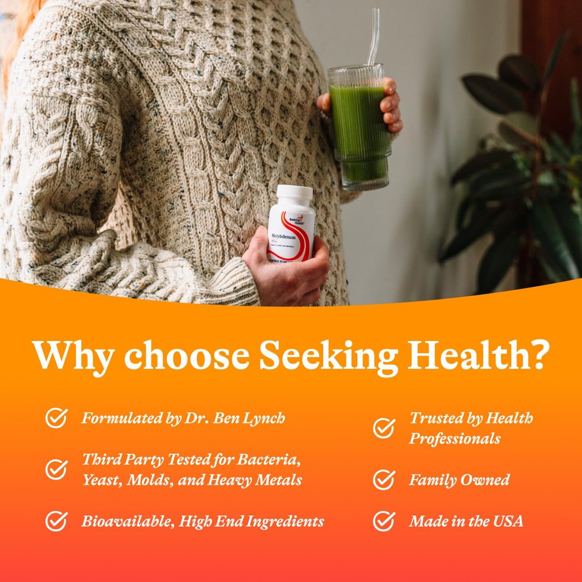 Seeking Health Molybdän – Nahrungsergänzung mit Molybdänglycinat-Chelat – Unterstützt Sulfitstoffwechsel & Zellgesundheit – Vegetarische & vegane Kapseln