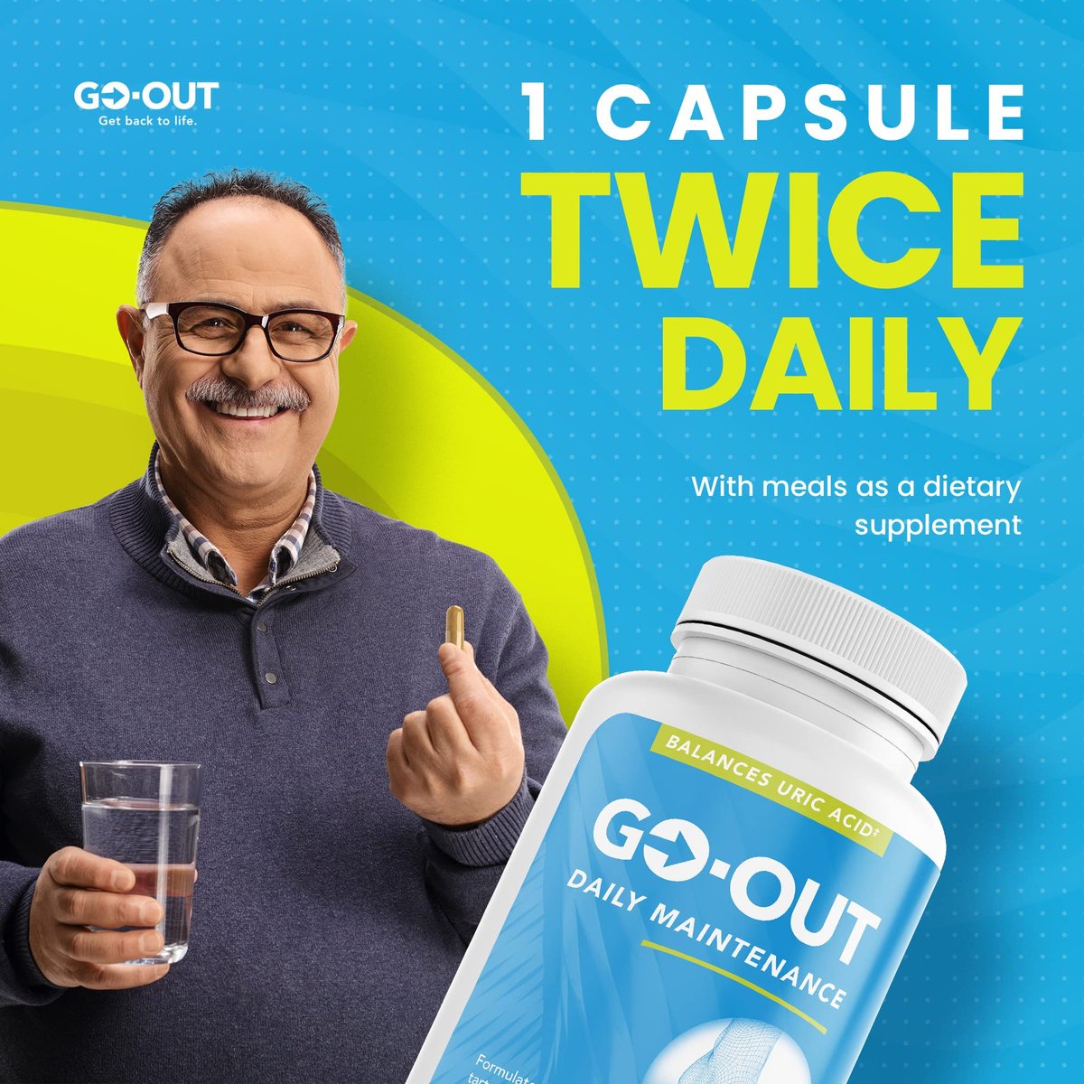 Go Out Daily Maintenance – Natürliche Harnsäureunterstützung mit Sauerkirsche, Selleriesamen und Kurkuma – Veganes, nicht-GVO, glutenfreies Nahrungsergänzungsmittel für Gelenkkomfort und gesunde Nierenfunktion, 90 Kapseln