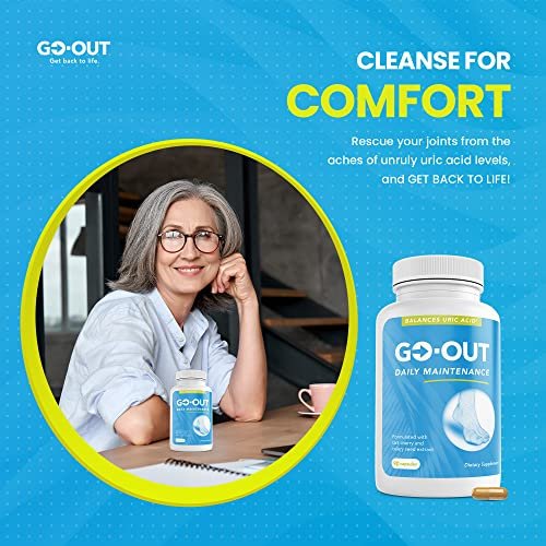 Go Out Daily Maintenance – Natürliche Harnsäureunterstützung mit Sauerkirsche, Selleriesamen und Kurkuma – Veganes, nicht-GVO, glutenfreies Nahrungsergänzungsmittel für Gelenkkomfort und gesunde Nierenfunktion, 90 Kapseln