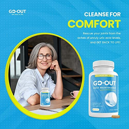 Go Out Daily Maintenance – Natürliche Harnsäureunterstützung mit Sauerkirsche, Selleriesamen und Kurkuma – Veganes, nicht-GVO, glutenfreies Nahrungsergänzungsmittel für Gelenkkomfort und gesunde Nierenfunktion, 90 Kapseln