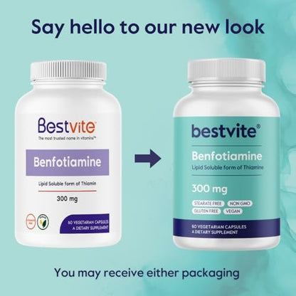 Benfotiamin 300mg – 60 vegane Kapseln, ohne Stearate, ohne Siliciumdioxid, vegan, nicht gentechnisch verändert, glutenfrei