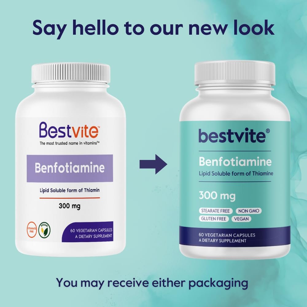 Benfotiamin 300mg – 60 vegane Kapseln, ohne Stearate, ohne Siliciumdioxid, vegan, nicht gentechnisch verändert, glutenfrei