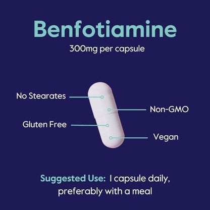 Benfotiamin 300mg – 60 vegane Kapseln, ohne Stearate, ohne Siliciumdioxid, vegan, nicht gentechnisch verändert, glutenfrei