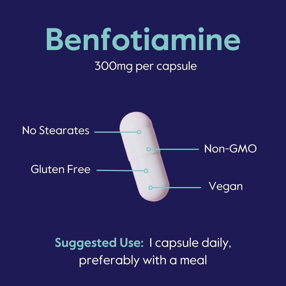 Benfotiamin 300mg – 60 vegane Kapseln, ohne Stearate, ohne Siliciumdioxid, vegan, nicht gentechnisch verändert, glutenfrei
