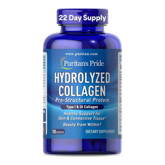 Puritan's Pride Hydrolysiertes Kollagen Pro-Structural Protein 1000 mg – Nahrungsergänzungsmittel für Haut, Knochen und Gelenke, 180 Kapseln