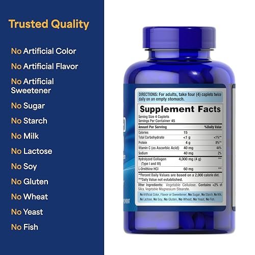 Puritan's Pride Hydrolysiertes Kollagen Pro-Structural Protein 1000 mg – Nahrungsergänzungsmittel für Haut, Knochen und Gelenke, 180 Kapseln