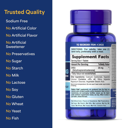 Puritan's Pride Youth Guard™ DHEA 25 mg – 250 Tabletten – Nahrungsergänzungsmittel für gesundes Altern für Frauen und Männer