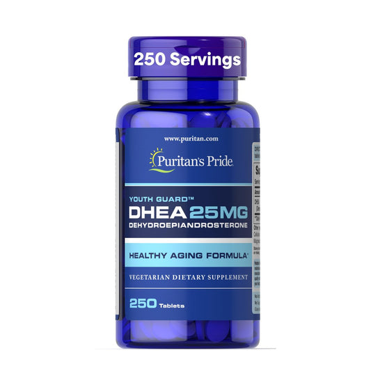Puritan's Pride Youth Guard™ DHEA 25 mg – 250 Tabletten – Nahrungsergänzungsmittel für gesundes Altern für Frauen und Männer